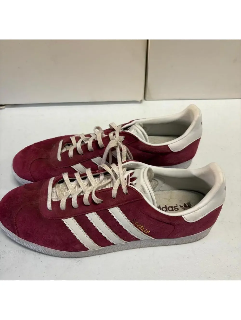 Adidas Gazelle Burgundy Suede Mens Size 13 Maroon White B41645 Low Top Sneakers